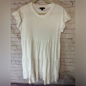 J. Crew White Ruffled Cap Sleeve Tiered Babydoll 100% cotton Mini Dress Size M